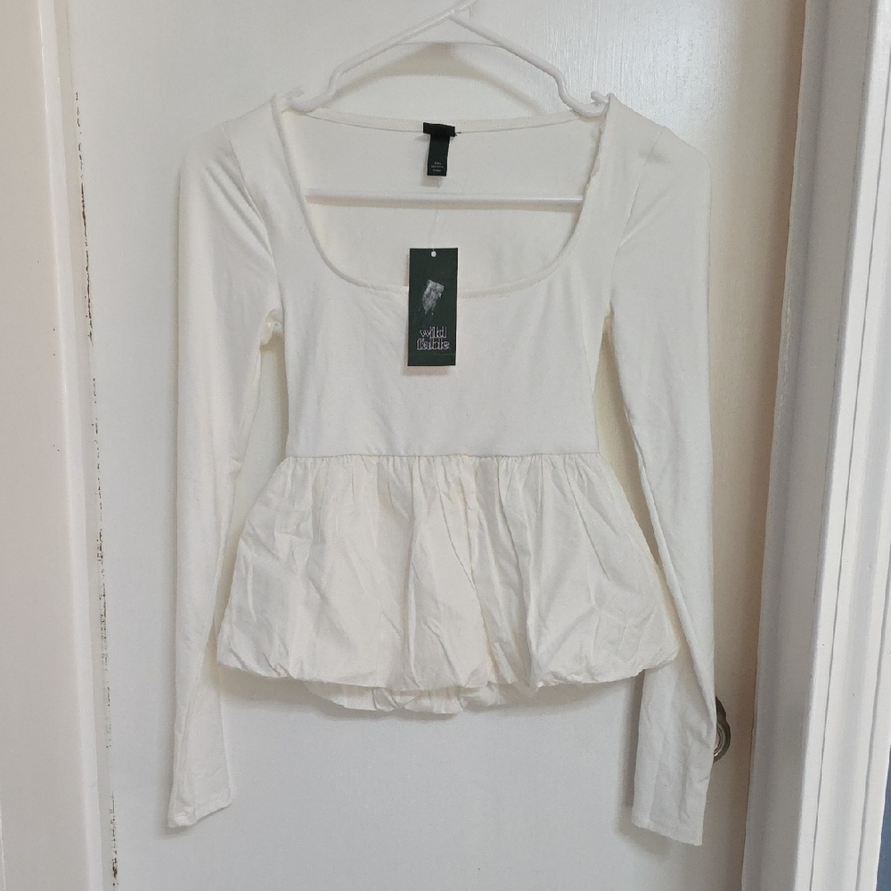 Wild Fable Cream Peplum Long Sleeve Top